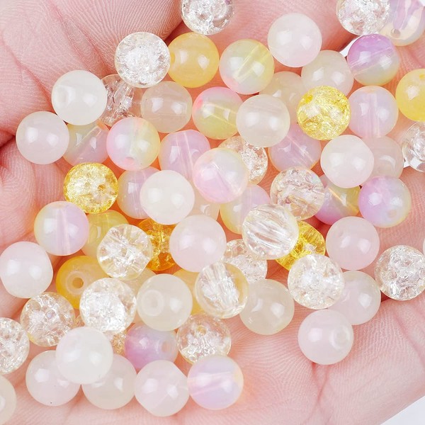 Niziky 100PCS Glass Beads for Jewelry Making, Mix 8MM Yellow