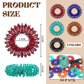 Blulu 50 Pieces Acupressure Rings Spiky Sensory Finger Rings Spiky Finger Ring Acupressure Ring Set for Teens Adults Silent Stress Reducer and Massager (Orange, Red, Green, Black, Dark Blue)