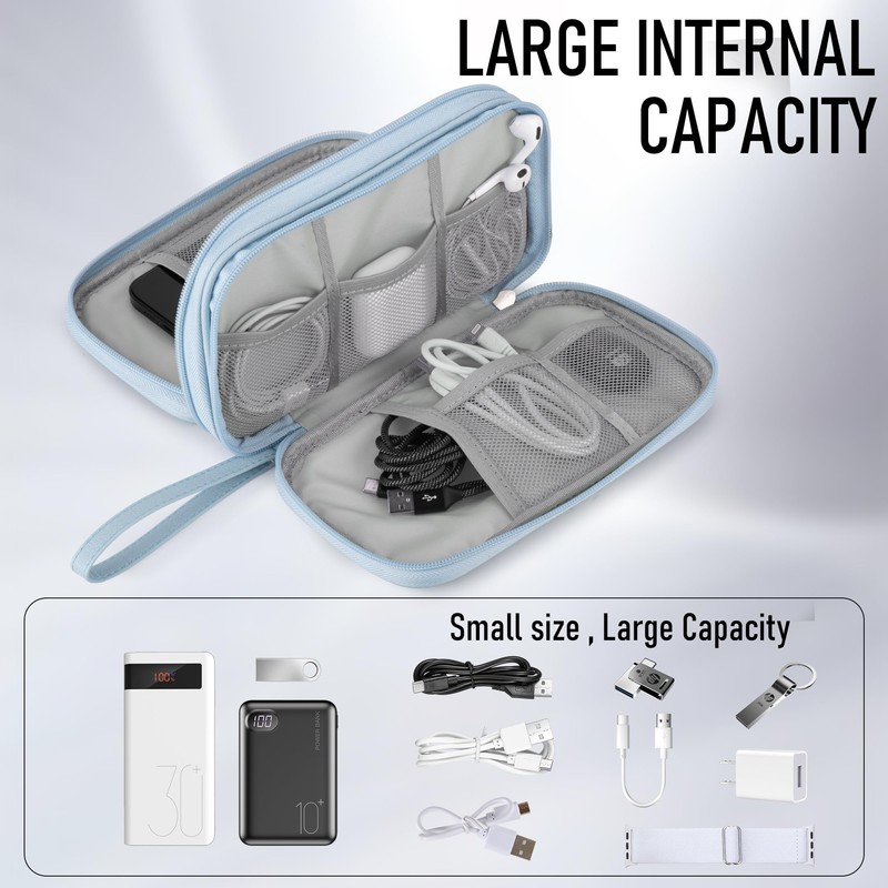 Leather Travel Electronic Organizer - Double Layer, Waterproof Case for
