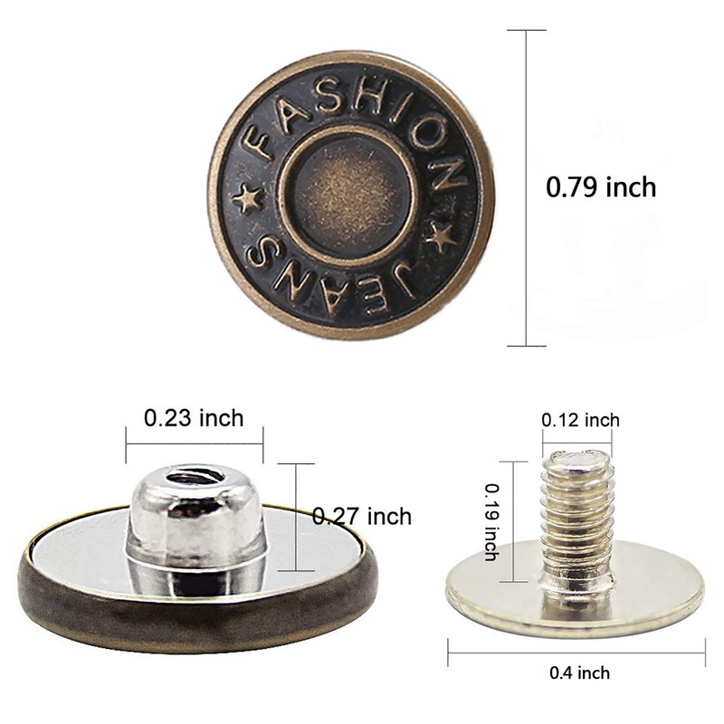 GIYOMI 20mm No Sewing Jeans Buttons Replacement Kit with Metal