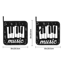Music Notes Piano Key Black Heat-Resistant Pot Holder Set of 2 Instrument Melodic Letter Non-Slip Hot Pads Potholders for Kitchen Cooking Baking Grilling