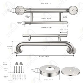 Brushed Nickel Towel Rack Grab Bar Combo, Zepolu Stainless Steel Safety Balanced Assist Support Handle 17 Inch, 2-in-1 Handicap Towel Bar, Wall Mounted Towel Holder for Senior Elderly Disabled