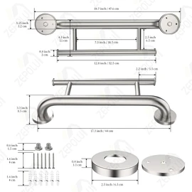 Brushed Nickel Towel Rack Grab Bar Combo, Zepolu Stainless Steel Safety Balanced Assist Support Handle 17 Inch, 2-in-1 Handicap Towel Bar, Wall Mounted Towel Holder for Senior Elderly Disabled