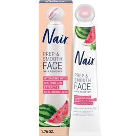 Nair Prep & Smooth Face, Exfoliating Facial Hair Removal for Woman, Depilatory Cream, Smooth Skin Solution for Effective Hair Removal, Hydrating with Hyaluronic Acid for Skincare, 1.76 oz