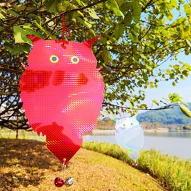 SWDCHEN 6 Pack Reflective Owl Wind Sculptures with Bells, Extra Sparkly Owls Outdoor Statue for Garden Decor,Plastic Fake Owl Statues Scare Birds Away from Yard Patio Lawn Farm