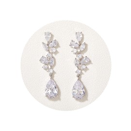SWEETV Bridal Wedding Earrings for Brides Bridesmaides-Marquise Teardrop Earrings for Women, Cubic Zirconia Drop and Dangle Earrings for Prom or Pageant,Jewelry, Silver