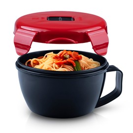 MATICAN Microwave Soup Bowl with Lid, Soup Mug with Lid, Microwave Containers for Ramen Noodles, Soup, Beverages, 31.11 Ounces, Red, Black