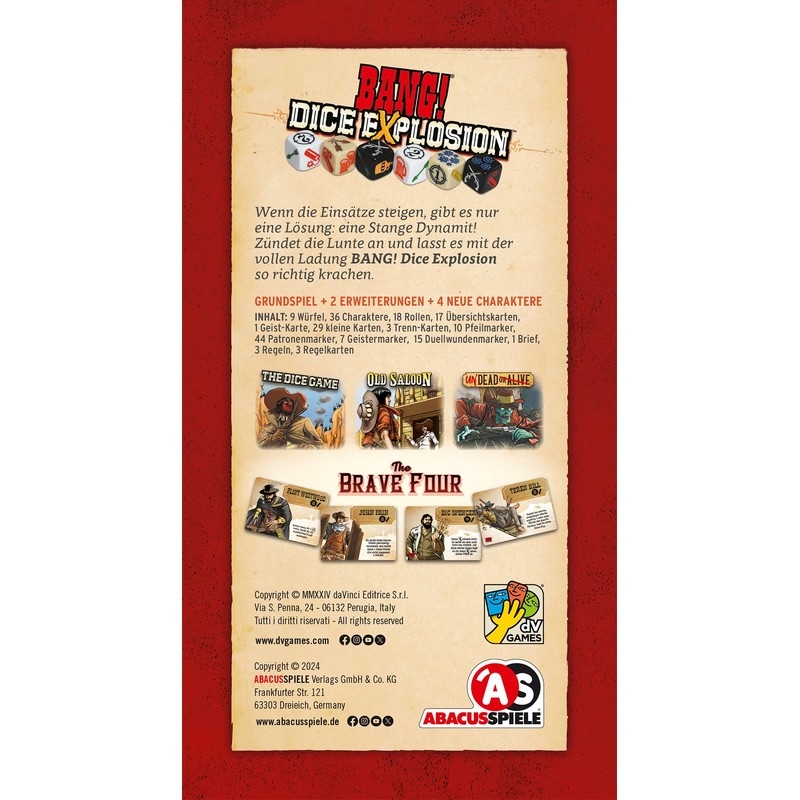 ABACUSSPIELE 36241 Bang! Dice Explosion, Western Card Game