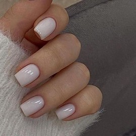 Uñas postizas blancas cortas Uñas cuadradas cortas Uñas acrílicas para mujeres, uñas postizas cortas con pegamento de color sólido para niñas Uñas de 