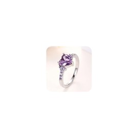HUUGVBCO Heart Ring Fashion Jewelry 925 Sterling Silver Shiny Full Purple CZ Crystal Diamond Amethyst Love Heart Engagement Wedding Ring Size 5-11 for Women(6)