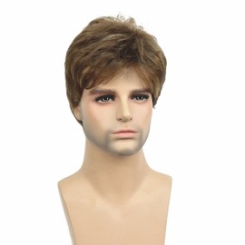 Lydell Men Wig Golden Brown Mix Short Straight Hair Synthetic Full Wig