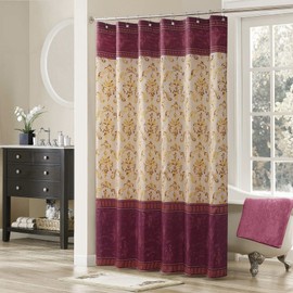 MVSUTA Royal Scroll Red Waterproof Fabric Burgundy Paisley Rich Gold Printed Yellow Damask Farmhouse Stall Shower Curtain for Bathroom,Small 54" W x 72" L