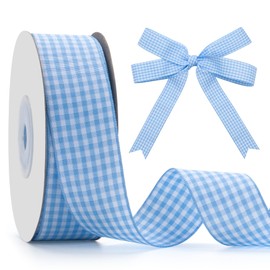 GHGMAO Gingham Ribbon Checkered Ribbon, Blue and White Taffeta Plaid Ribbon 1 Inch x 25 Yards, Blue Check Wide Ribbon for Gift Wrapping, Picnic, DIY Crafts, Wreath, Wedding, Home Decor