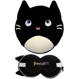 Relaxeazzz Neck Pillow with Eye Mask, Black Cat, Cute, Plush, One-Piece, Eye Mask, For Travel, Airplanes, Cars, Sleeping, Children, Present, Japanese Genuine Product
