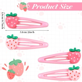 Mabor 4Pcs Strawberry Hair Clips Pink Snap Hair Clips Barrettes Pink Accessories for Girls Toddlers Kids and Teens Gifts (Left&Right)