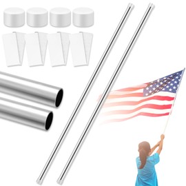 Gisafai 2 Pcs Aluminum Color Guard Flag Pole 6 ft Silver Color Guard Flag Pole Sets with 4 Plastic White End Cap 4 Fastener Strips for Color Guard Silk Flag Outdoor Lightweight Standard Practice Pole