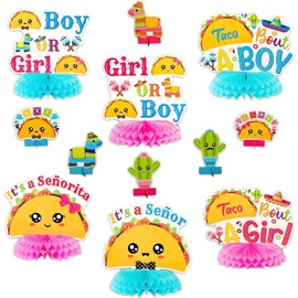 Haooryx 12Pcs Taco Bout a Baby Gender Reveal Honeycomb Centerpiece, Mexican Cinco De Mayo Theme Fiesta Party Table Topper Decoration for Boy or Girl Baby Shower He or She Gender Reveal Party Supplies