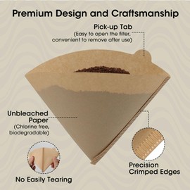 V60 Coffee Filters 02, ONIOU Cone Coffee Filters #2 Unbleached, 200 Count - 1-4 Cup Pour Over Coffee Paper Filter, Natural Brown
