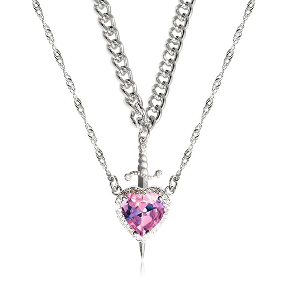 Lanadale Pink Heart Sword Matching Necklaces for Couples Him and