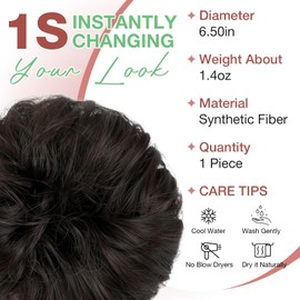 Felendy Messy Bun Hair Piece Wavy Curly Scrunchies Fluffy Donut Thick Updo Elegant Chignon Hairpieces for Women Girls, Black Brown 1.4oz