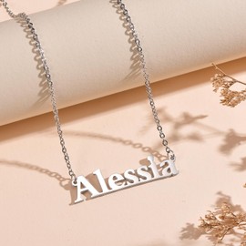 JSNOM Name Necklace Women's Silver: Chain Jewellery with Name Pendant, Birthday, Valentine's Day, Christmas Gifts for Girlfriend, Mother, Daughter, Girls, Women, Stainless Steel