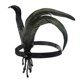 Vintage 1920s Flapper Headband Beaded Tassel Feather Headband Headpiece Black Feather Plastic Glass Hair Band Hair Accessories for Women Ladies Brides Wedding Party Fancy Dress Costume Headwear