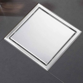 6 Inch Square Shower Floor Drain, Shower Drain Kit with Flange and 2 in 1 Tile-Insert Cover, Square Shower Drain, SUS 304 Stainless Steel Floor Drain,Silver