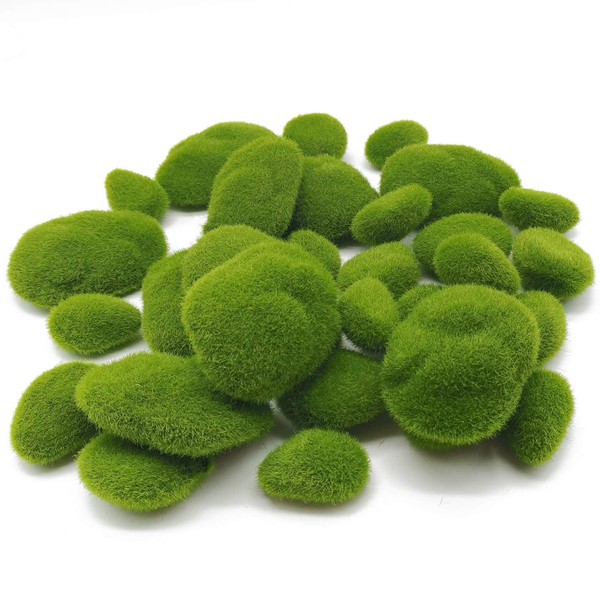 TIHOOD 30 PCS 3 Size Artificial Moss Rocks Decorative, Green Moss Balls,Moss Stones, Green Moss Covered Stones, Fake Moss Decor for Floral Arrangements, Fairy Gardens and Crafting