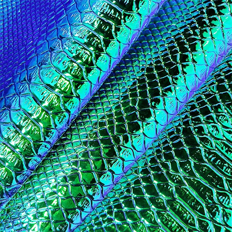 XHT 30x135cm Holographic Crocodile Leather Iridescent Dark Green Alligator Faux
