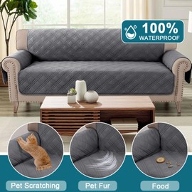 Turquoize Waterproof Couch Cover for Dogs Large Sofa Covers Washable Couch Covers for 3 Cushion Couch Sofa Non-Slip Pet Couch Covers for Sofa Furniture Covers for Pets, Kids,Dog (XL Sofa 78", Gray)