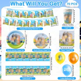 Pianocean Birthday Decoration, 70Pcs Blue y Party Decorations Party Supplies Balloons, Party Tableware Set for Kids with Birthday Banner Plates Cups Napkins and tablecloth