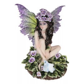 Ebros Gift Whimsical Violet Purple Girl Fairy Sitting On Pansy Garden Bed Pixie Figurine