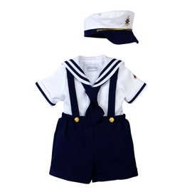 Spring Notion - Conjunto de traje corto náutico para bebé y niño pequeño con sombrero, azul marino (Navy A), 18-24 Meses