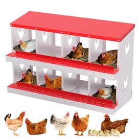Chicken Nesting Box, 8 Compartment Metal Chicken Nesting Boxes for Chicken Coop, Easy Egg Collection, Easy Cleaning, Chicken Laying Boxes for Hens, Red