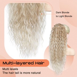 SEIKEA Ponytail Extension, PT005 Isabella 26" Long Bohemian Curly Highlight Drawstring Ponytail Multi Layered Light Fluffy Soft Clip in Hair Extensions Ponytail Natural Dark Blonde to Light Blonde