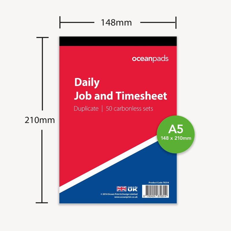 Ocean Pads Daily Job and Time Sheet Book Duplicate A5