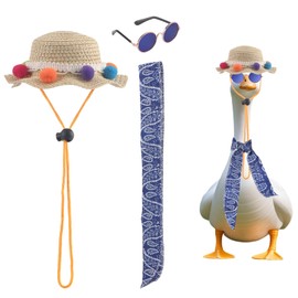 BOXOB Summer Porch Goose Outfits, Gardener Goose Costume Clothes Accessories with Straw Hat Scarf Sunglasses for 23/17 Inch Lawn Patio Outdoor Statue