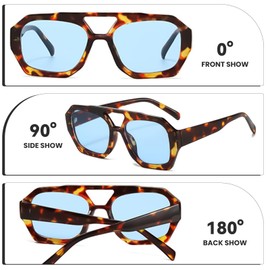 CIKJUK Sunglasses Women Men Retro Aviator Glasses Square Aviator Glasses Vintage 70s Sunglasses Men Woman UV400 Protection, Leopard/Blue