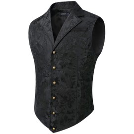 HISDERN Mens Silk Victorian Suit Vest Paisley Steampunk Gothic Waistcoat for Suit or Tuxedo