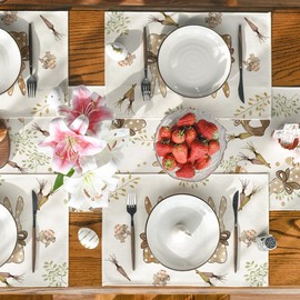 Artoid Mode Carrots Rabbits Bunny Happy Easter Set of 8 Placemats, Seasonal Spring Kitchen Table Decoration Indoor Holiday Party Decor 30x45cm