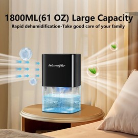 Dehumidifier 63OZ 1800ML Small Dehumidifier for Home Safety Dehumidification 5 Timers 3 Setting Modes Auto Shut Off Protection Adjustable 10 Color Lights Low Noise For Bedroom Bathroom 230 Ft²