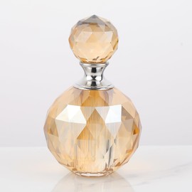 JOASURA 14ML Crystal-Glass Empty Perfume Bottle,Circle Vintage Refillable Small Essential Oil Bottles Home Decoration（Champagne）