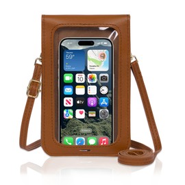 Toptime Small Crossbody Bags for Women, Cell Phone Purse Leather Wallet with Adjustable Strap, Clear Touch Screen Phone Bag for Most Smartphones, Lightweight Mini Women's Crossbody Handbags Brown