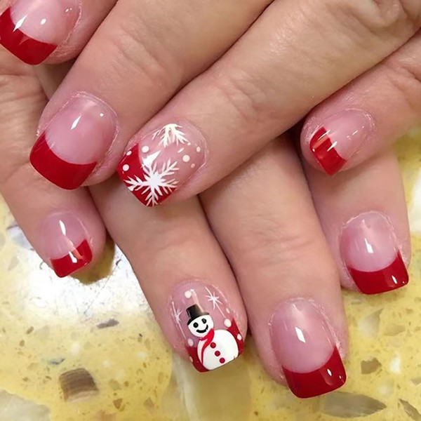 Christmas Press on Square Nails Short Length Glossy Acrylic Square