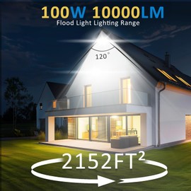 ZHPINGMX 100W LED Flood Light Outdoor, 10000LM Super Bright Floodlight Outside Work Lightwith Plug, 6500K Daylight White LED Flood Light Outdoor, IP66 Waterproof Outdoor Flood Light-1Pack