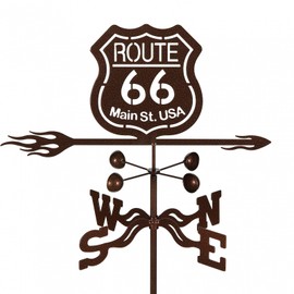 EZ Vane Route 66 Weathervane — 4-Sided Mount, Wind Cups, Antique Copper Finish, Steel with Durable Triple Powder Coating, Handcrafted in USA