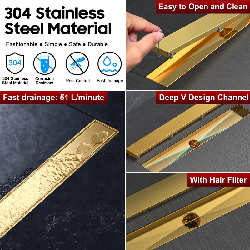 DLONE Linear Shower Drain | 32" AISI 304 Stainless Steel