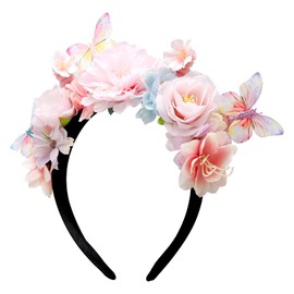 HENGBIRD Headband Dirndl Flowers, Hair Accessories Flowers Hair Wreath Headband Accessories Hair Band Flowers Headband Oktoberfest Women with Flowers Butterfly for Wedding, Carnival, Birthday, Party