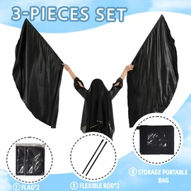 Baisdan 30''x 29'' Praise Dance Worship Flags with Flex Rod Worship Angel Wing Flag for Dance Church (Black)