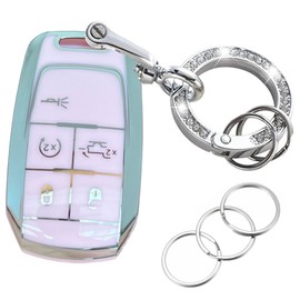 EJOAOJE Key Protective Shell for RAM Key Fob Cover with Keychain Fit for RAM 2500 3500 4500 5500 Smart Key Case Accessories (5-Button-Pink-Silver)